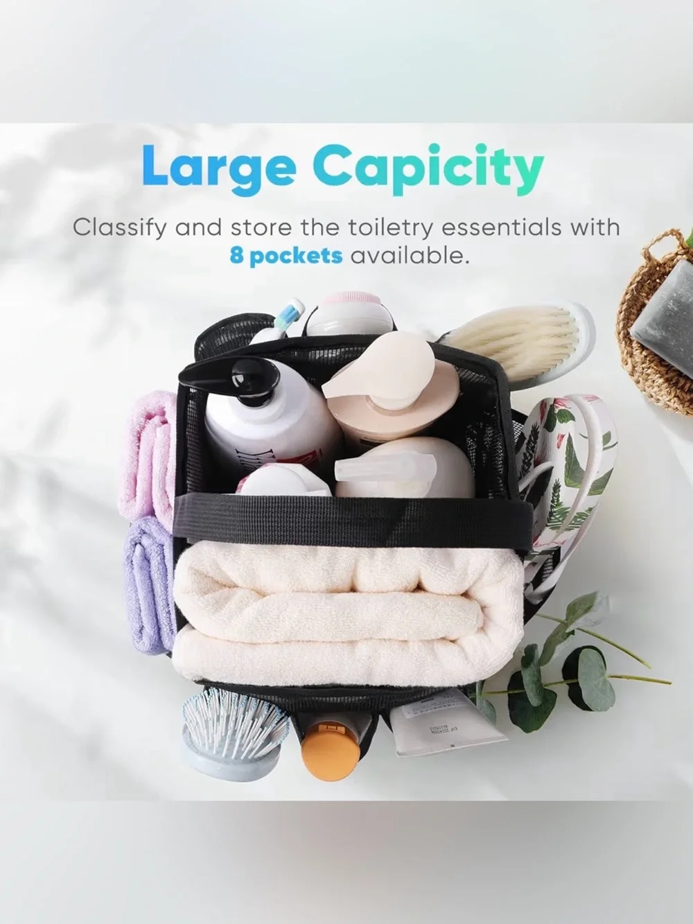 Black Mesh Storage Caddy Tote with Handle